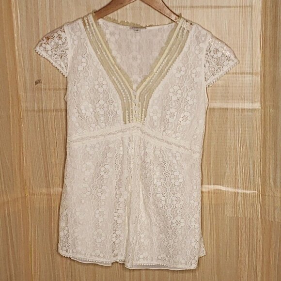 Mimi Maternity Tops - Mimi Maternity Cream Lace V Neck Top Small